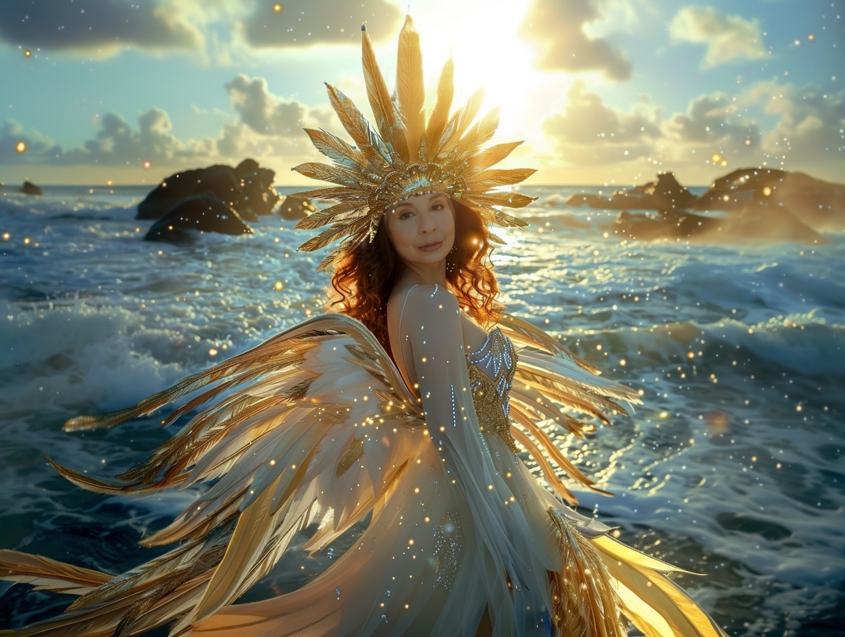 Goddess Star branding example showcasing serene gold and slate blue tones that exude power and grace.